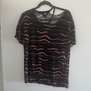 PAIGE Black and Pink Striped Short Sleeve Top
